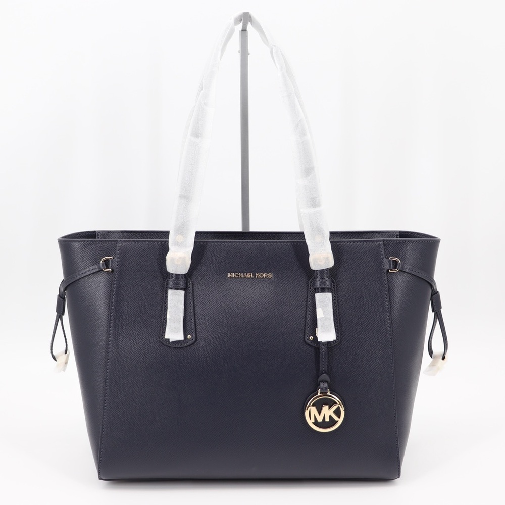 Michael Kors Voyager Leather Tote Shoulder Bag Admiral Blue Navy